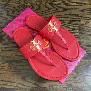 *SOLD*NEW IN BOX TORY BURCH Everly Backless Leather Thong Sandals RED SIZE 5